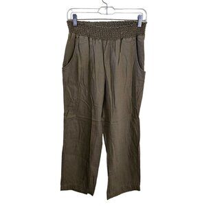 Ci Sono Olive Linen Blend Pull On Cropped Straight Leg Pants Size L